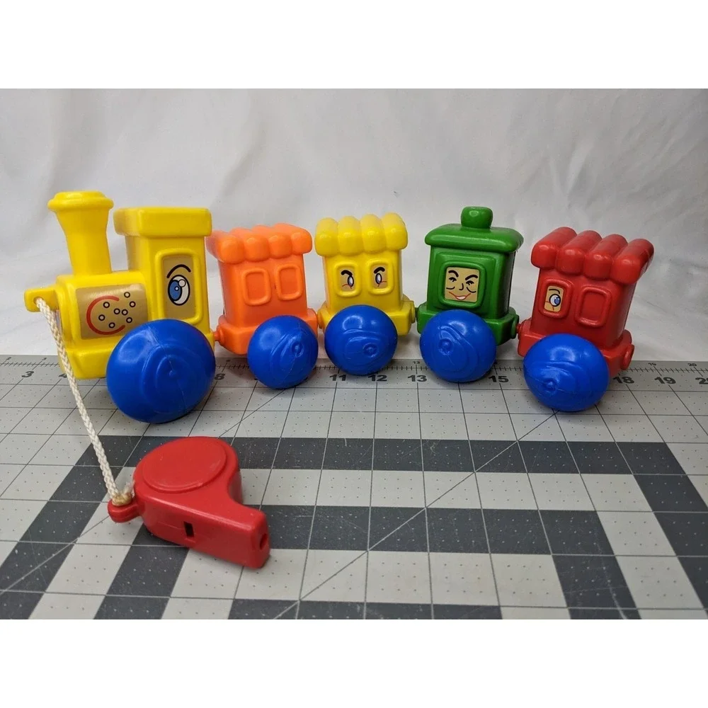 Blow‎ Mold Train Pull Toy Cars Caboose Whistle 5 Inch Tall